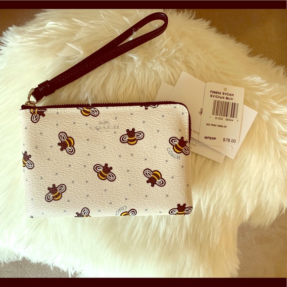 Coach Handbags - 🐝 SALE! Coach Corner Zip Bee Wristlet